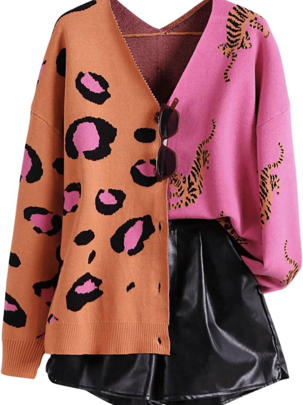 Leopard Tiger Print Long Sleeve Cardigan Sweater - V Neck, Cozy & Stylish